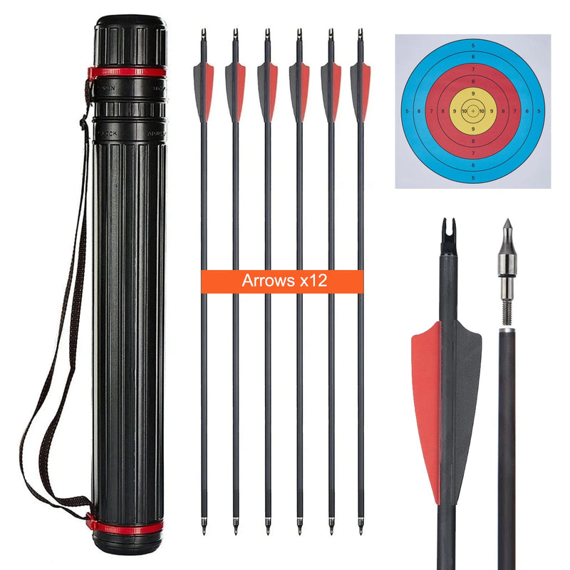 Adjustable Arrow Tube and 12 Pack Archery Mixed Carbon Arrows
